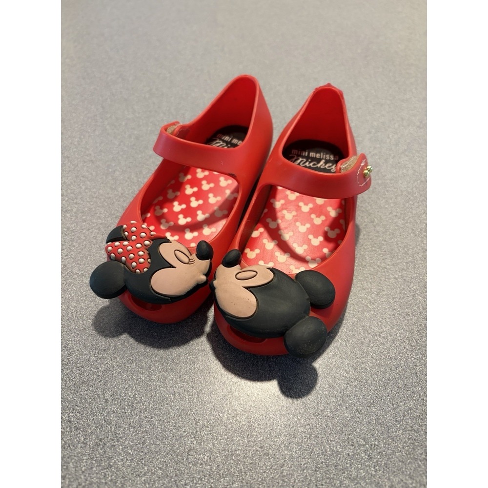 Mini Melissa + Disney Mickey & Minnie Kissing Mary Jane Shoes Red Girls Size 8.5